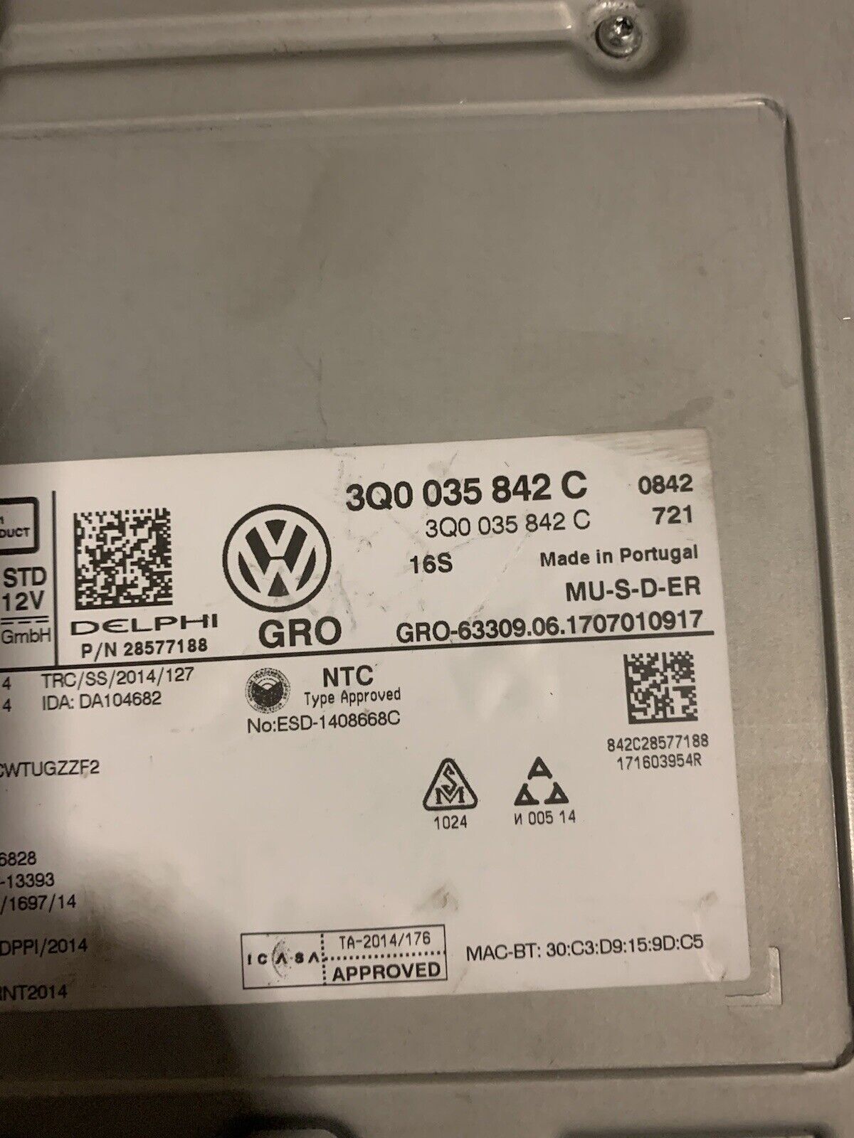 VW 3Q0035842C MEDIA UNIT SAT NAV MMI HEAD UNIT HARD DRIVE_3 VW 3Q0035842C MEDIA UNIT SAT NAV MMI HEAD UNIT HARD DRIVE